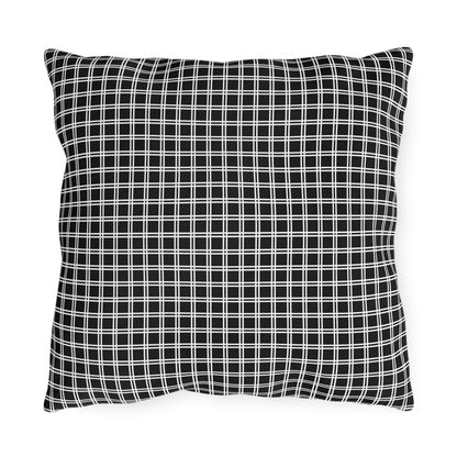 Black and white checkered outdoor pillow — spun polyester, UV and water resistant