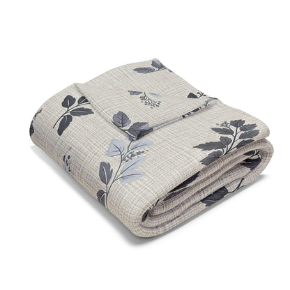 Charcoal leaf sprig outdoor fleece blanket — 315 gsm polyester fleece, soft on both sides
