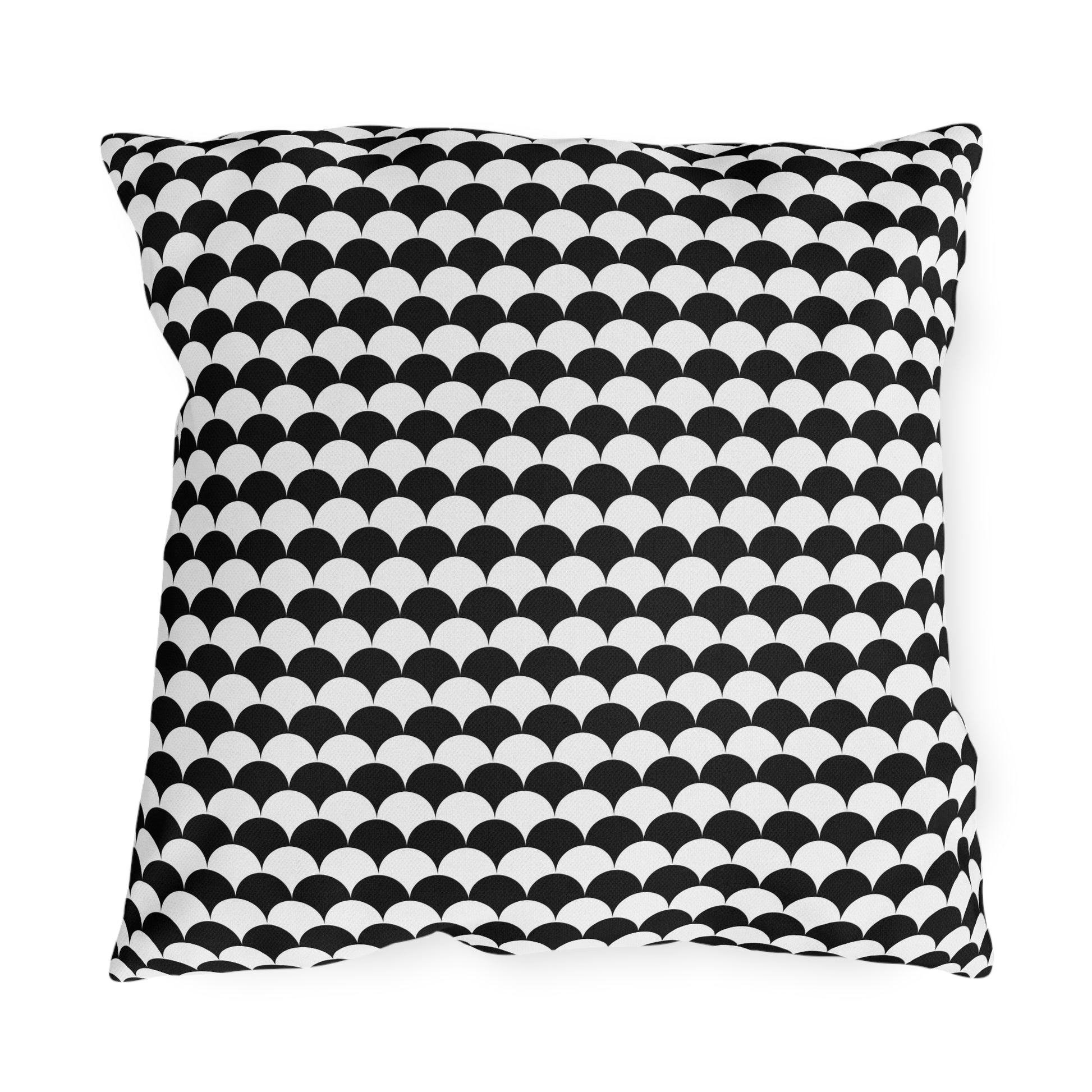 Black and white scallop outdoor pillow — spun polyester, UV and water resistant