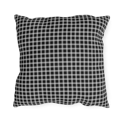 Black and white checkered outdoor pillow — spun polyester, UV and water resistant