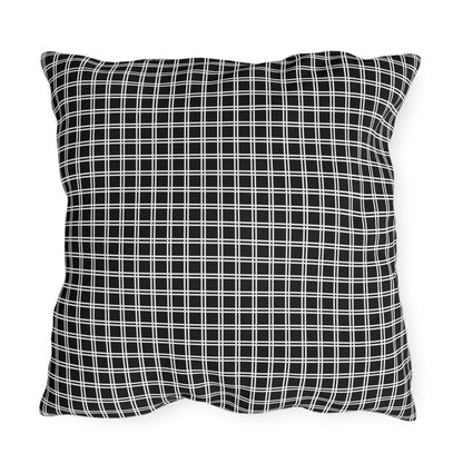 Black and white checkered outdoor pillow — spun polyester, UV and water resistant