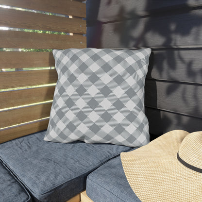 Grey Diagonal Gingham Outdoor Pillow