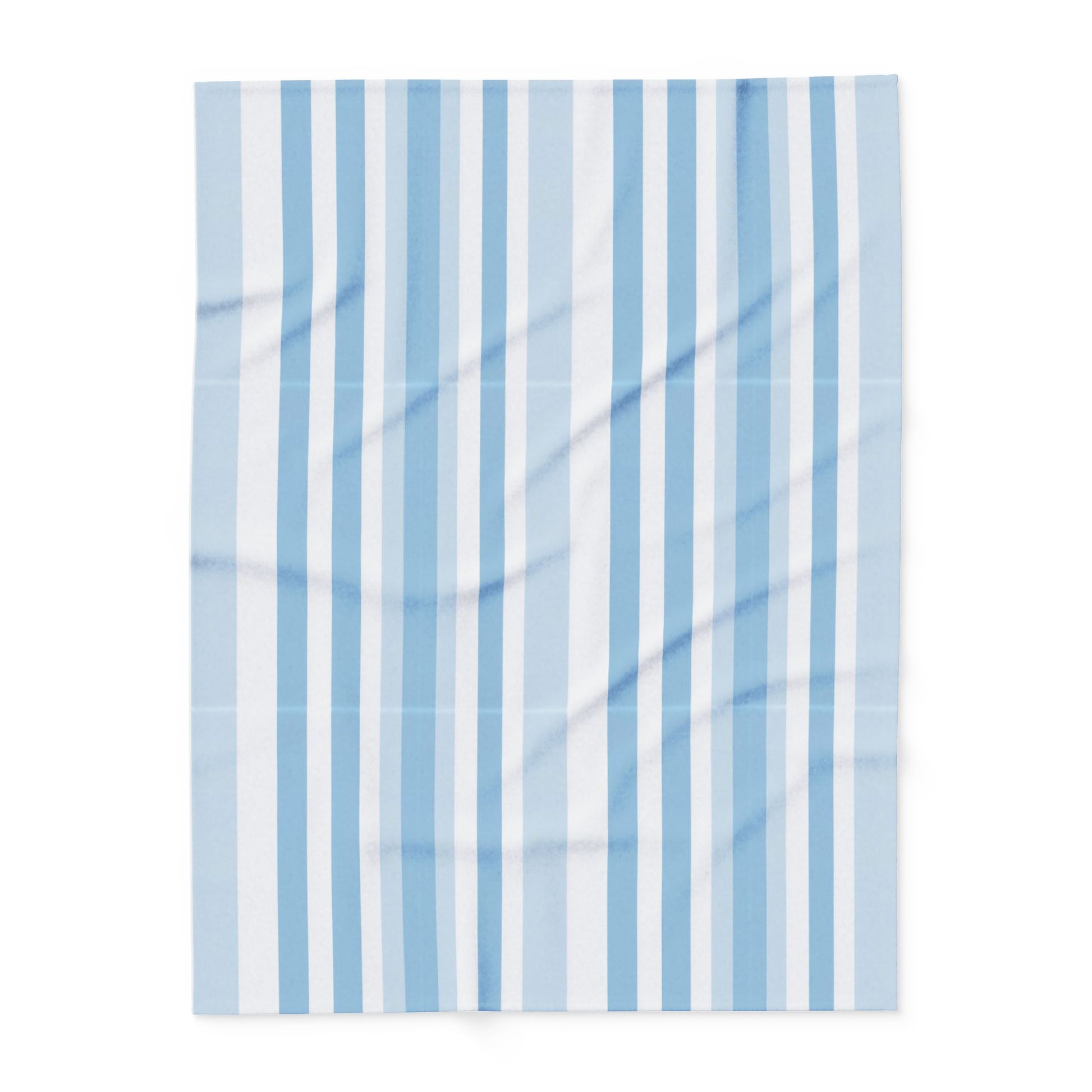 Blue and white striped outdoor fleece blanket — 315 gsm polyester fleece, soft on both sides
