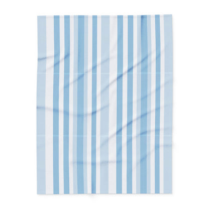 Blue and white striped outdoor fleece blanket — 315 gsm polyester fleece, soft on both sides