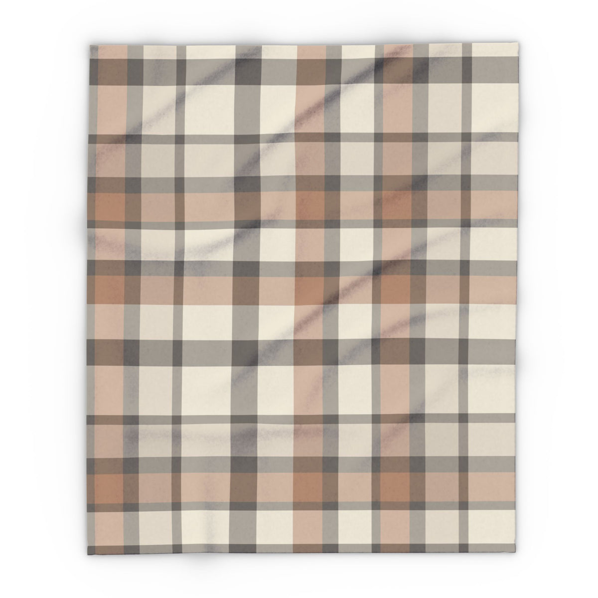 Taupe plaid outdoor fleece blanket — 315 gsm polyester fleece, soft on both sides