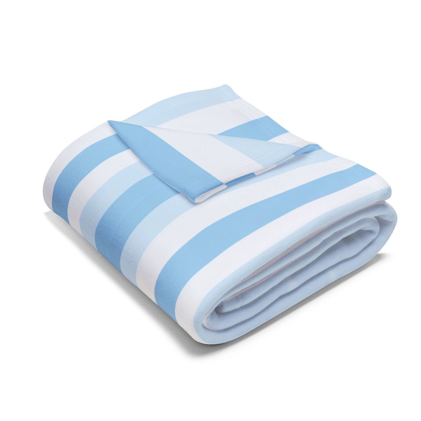 Blue and white striped outdoor fleece blanket — 315 gsm polyester fleece, soft on both sides