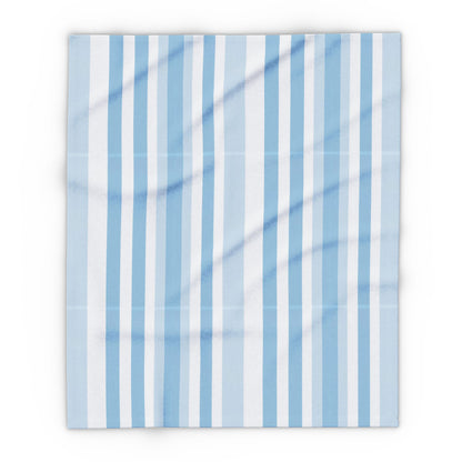 Blue and white striped outdoor fleece blanket — 315 gsm polyester fleece, soft on both sides