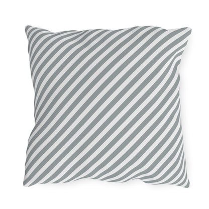 Grey diagonal stripe outdoor pillow — spun polyester, UV and water resistant
