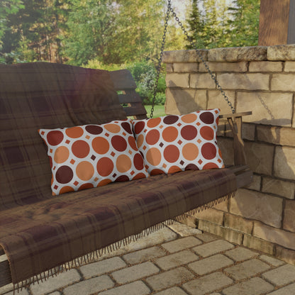 Terracotta dot grid lumbar outdoor pillow — spun polyester, UV and water resistant