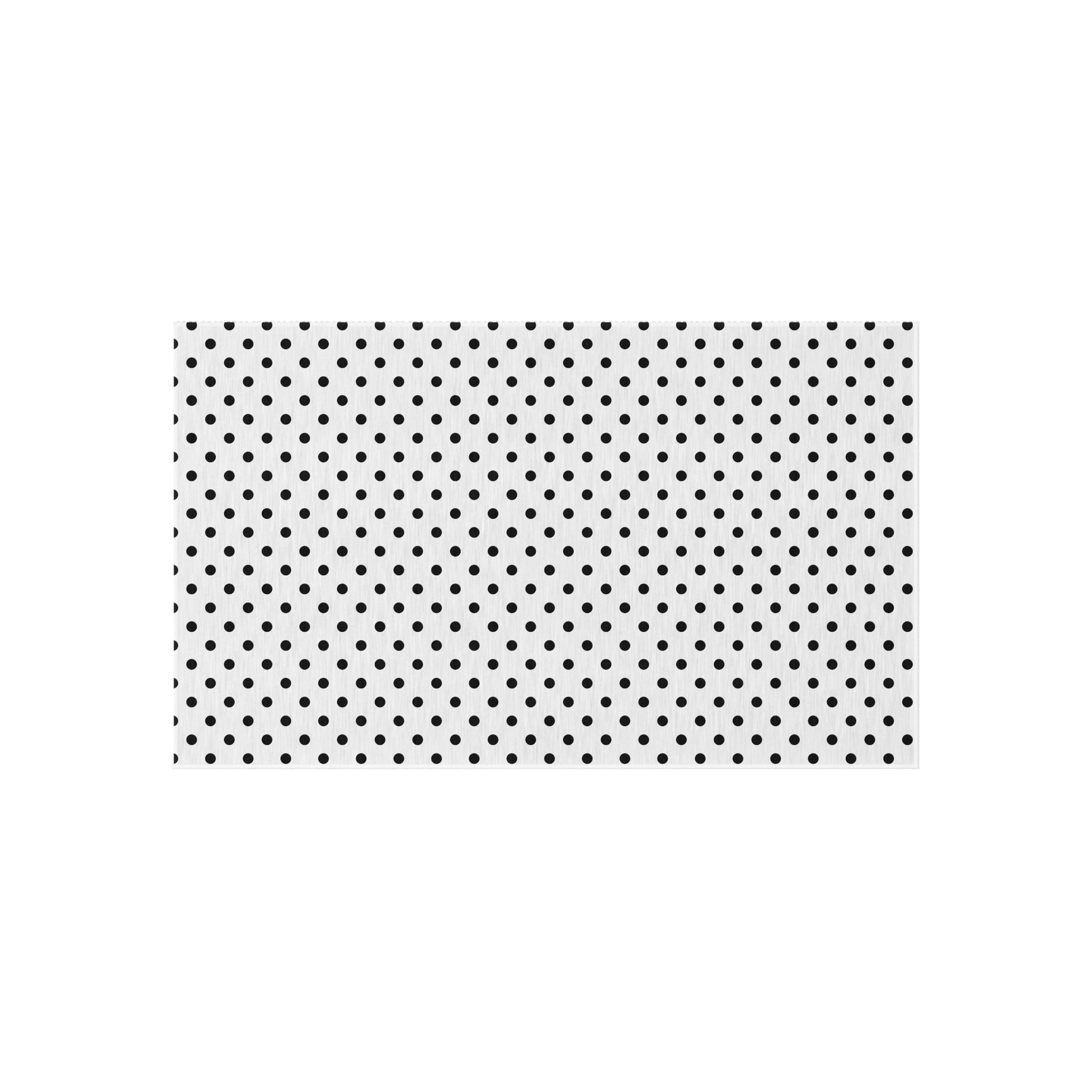 Black and white polka dot outdoor rug — soft polyester chenille with a non-slip backing
