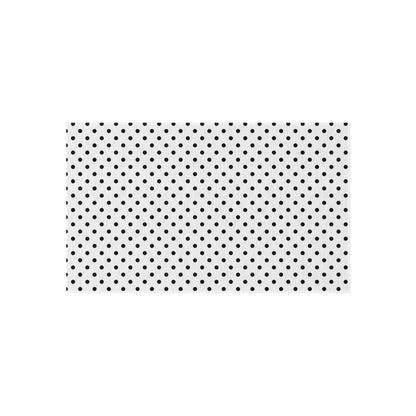 Black and white polka dot outdoor rug — soft polyester chenille with a non-slip backing