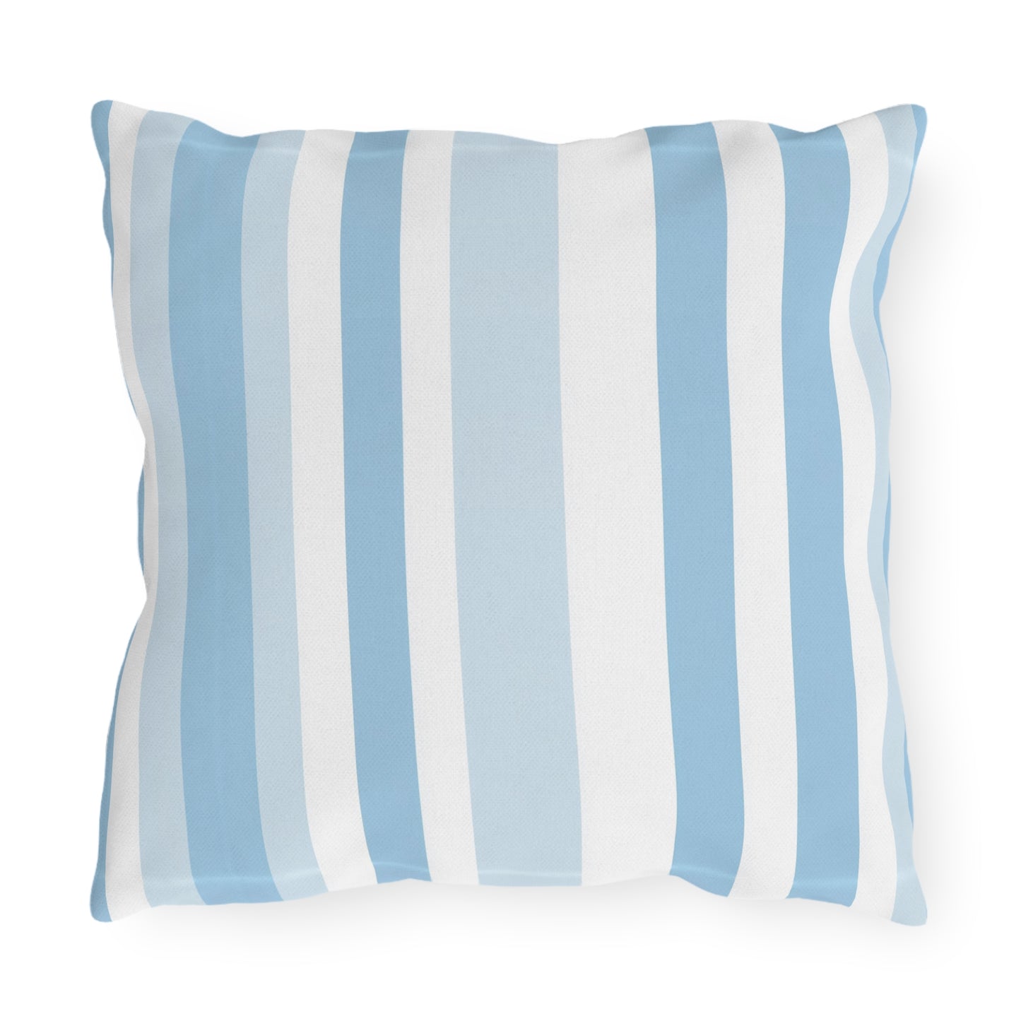Blue and white striped outdoor pillow — spun polyester, UV and water resistant