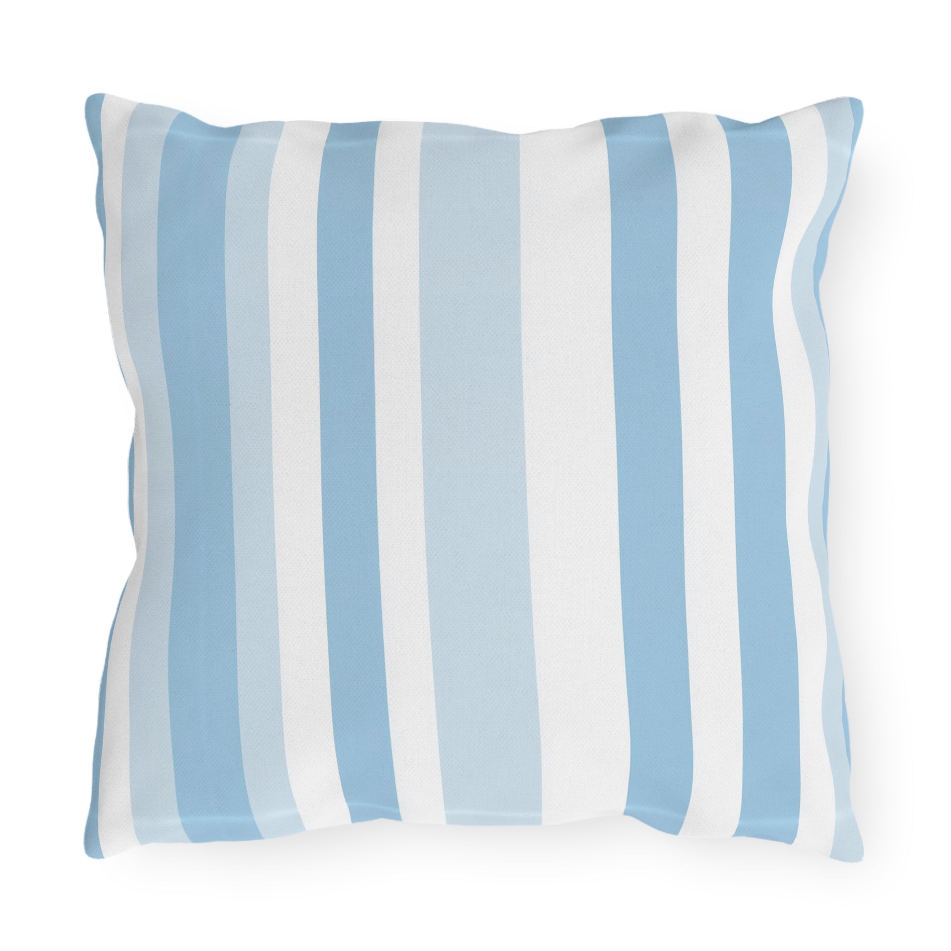Blue and white striped outdoor pillow — spun polyester, UV and water resistant