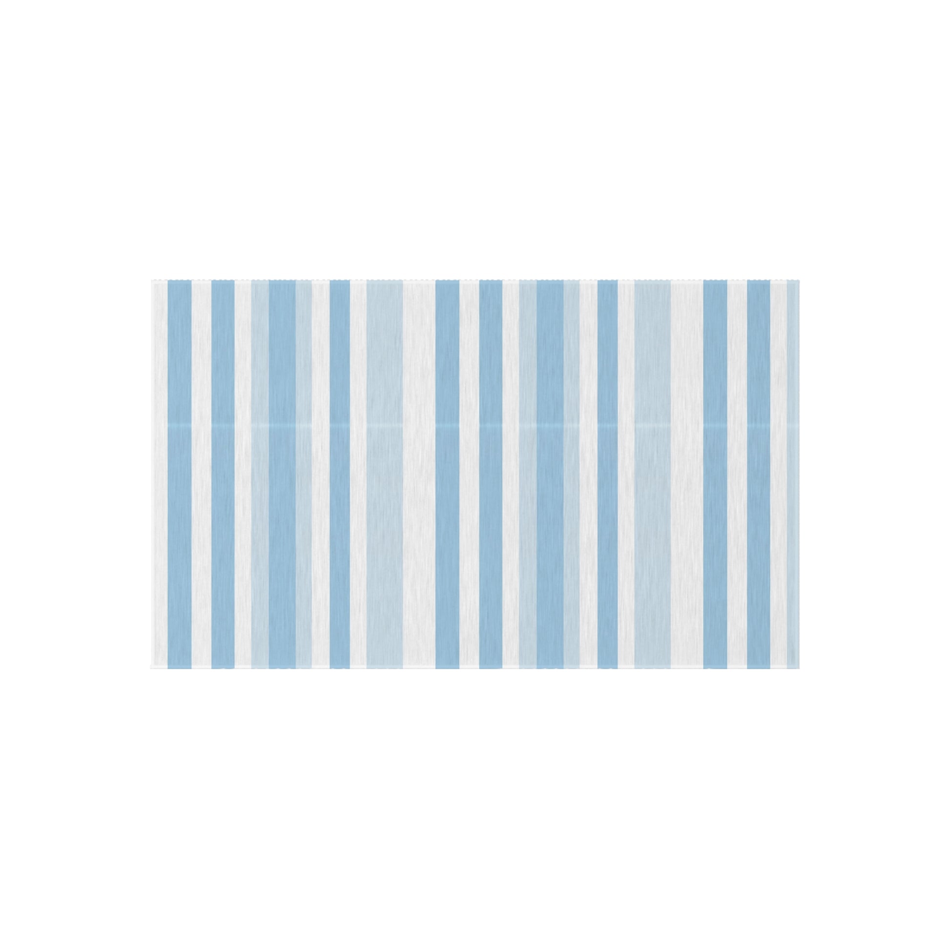 Blue and white striped outdoor rug — soft polyester chenille with a non-slip backing