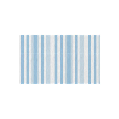 Blue and white striped outdoor rug — soft polyester chenille with a non-slip backing