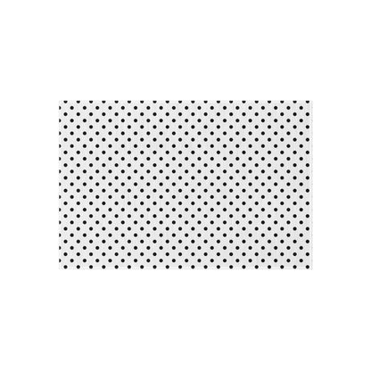 Black and white polka dot outdoor rug — soft polyester chenille with a non-slip backing