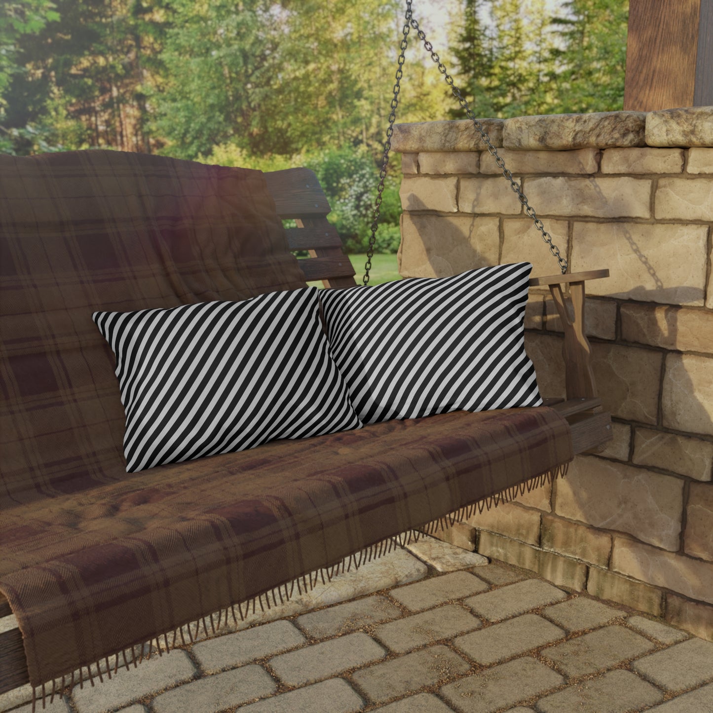 Black & White Striped Outdoor Pillow