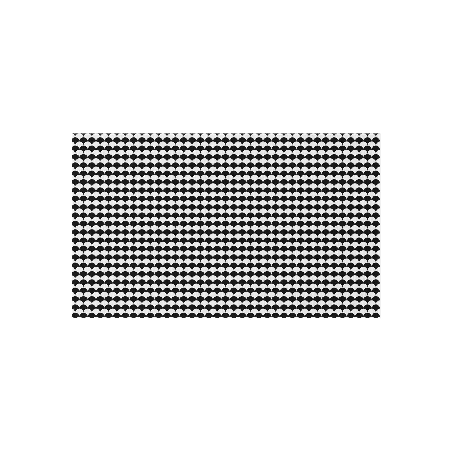 Black and white scallop outdoor rug — soft polyester chenille with a non-slip backing
