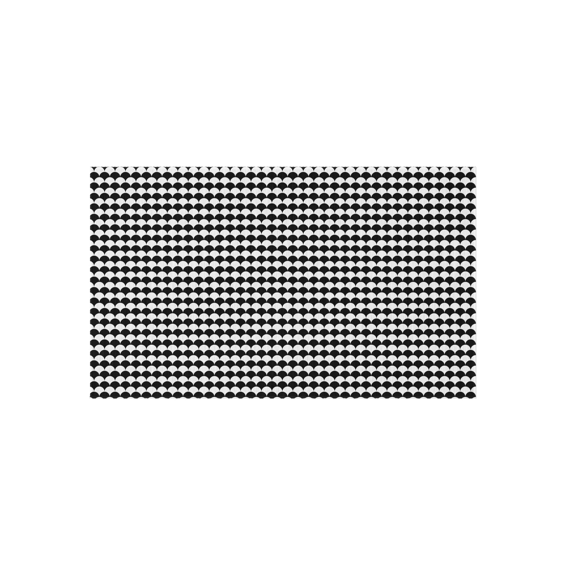Black and white scallop outdoor rug — soft polyester chenille with a non-slip backing