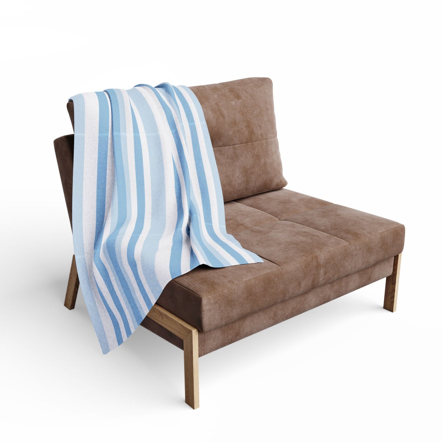 Blue and white striped outdoor fleece blanket — 315 gsm polyester fleece, soft on both sides