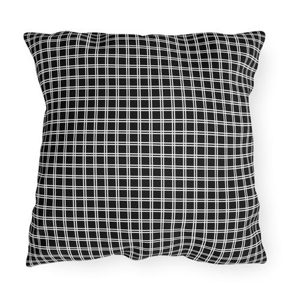 Black and white checkered outdoor pillow — spun polyester, UV and water resistant