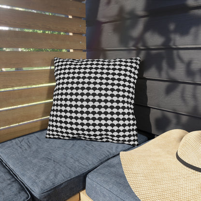 Black and white scallop outdoor pillow — spun polyester, UV and water resistant