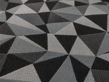 Charcoal facet outdoor rug — soft polyester chenille with a non-slip backing