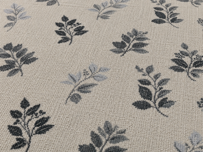 Charcoal leaf sprig outdoor rug — soft polyester chenille with a non-slip backing