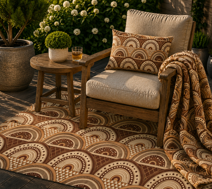 Clay boho arch outdoor rug — soft polyester chenille with a non-slip backing