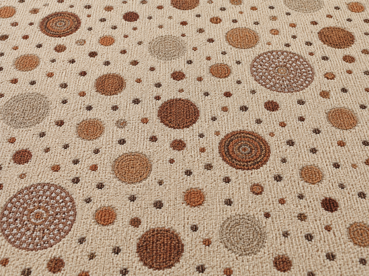 Copper scattered circle outdoor rug — soft polyester chenille with a non-slip backing