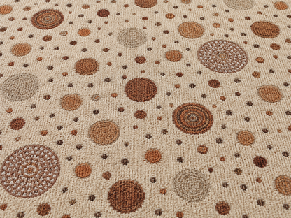 Copper scattered circle outdoor rug — soft polyester chenille with a non-slip backing