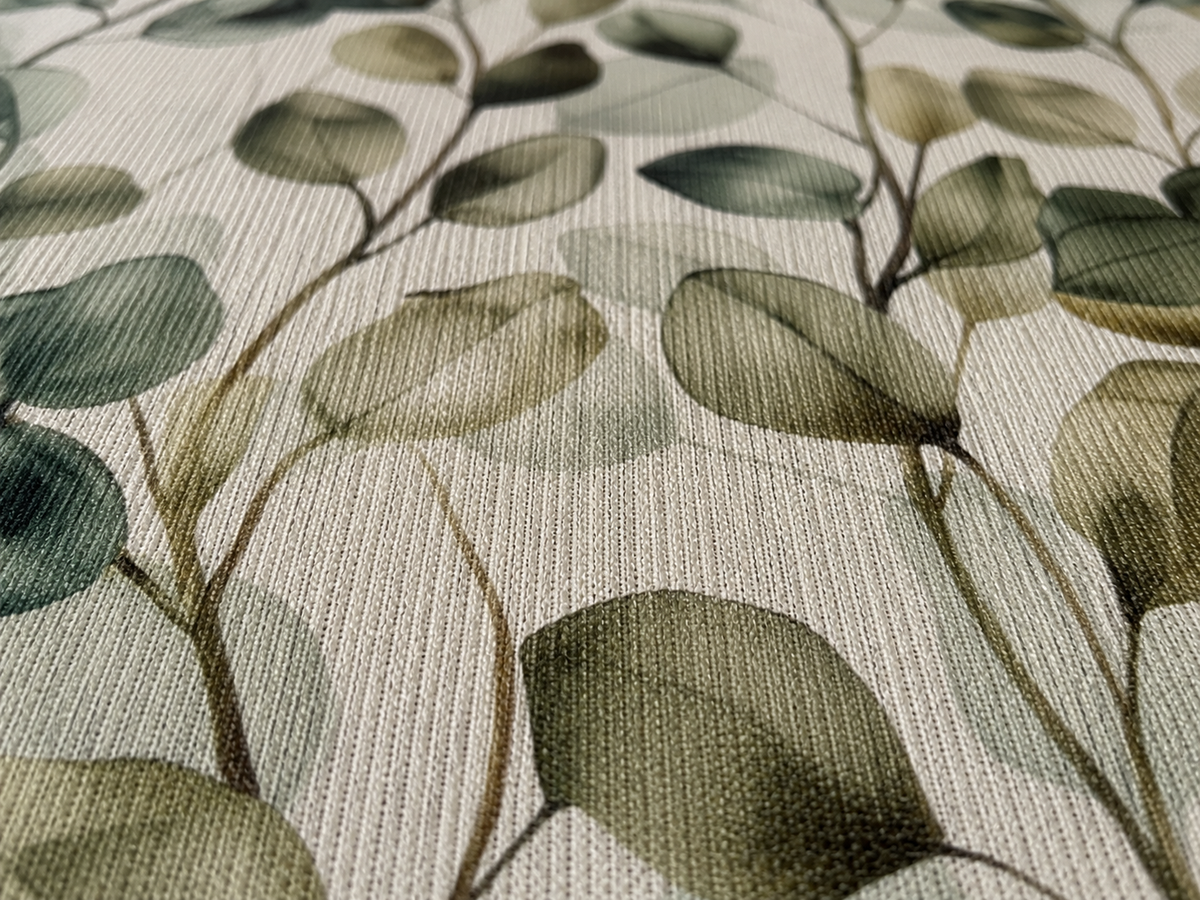 Eucalyptus watercolour outdoor rug — soft polyester chenille with a non-slip backing