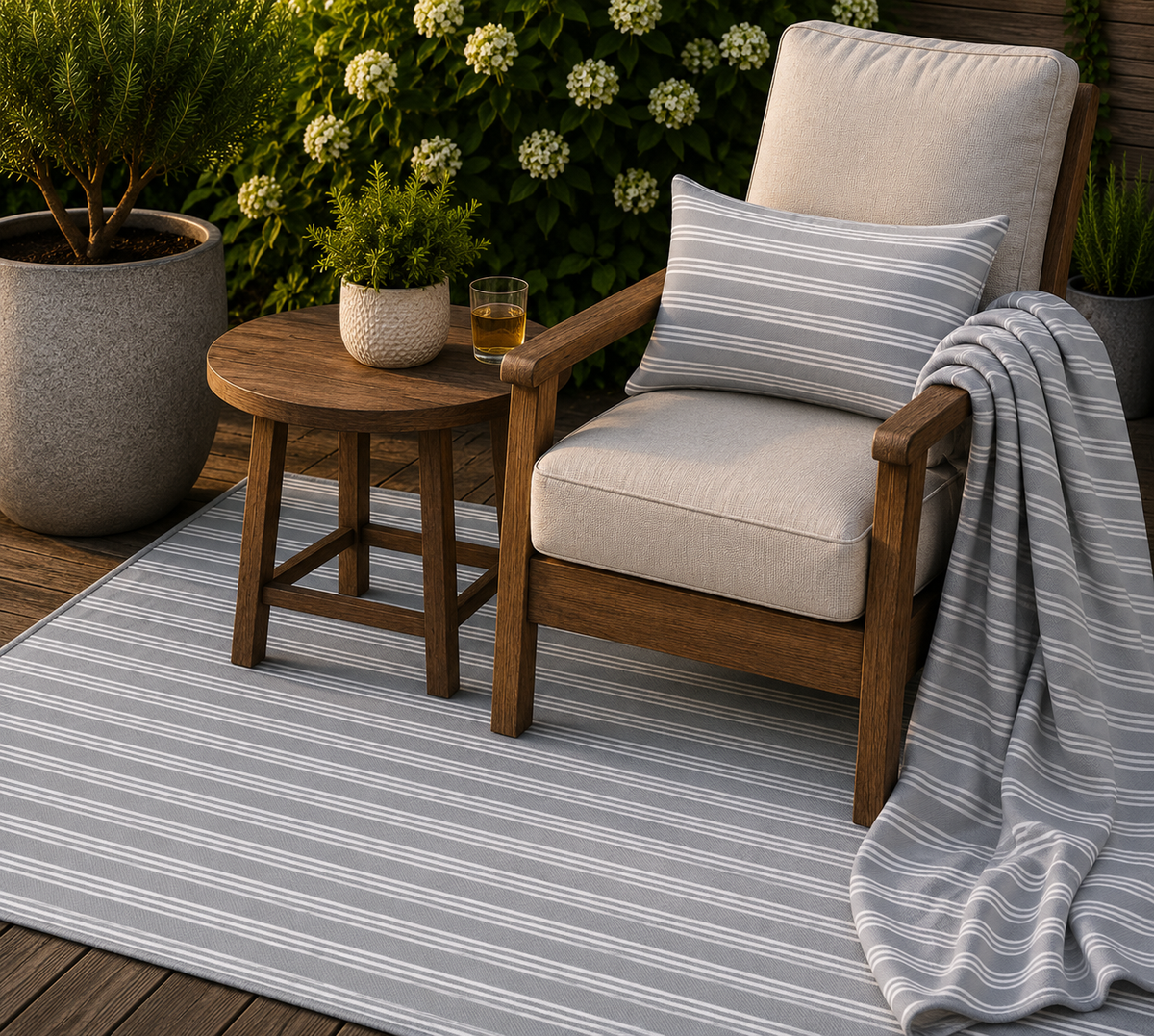 Grey Ticking Stripe Outdoor Rug