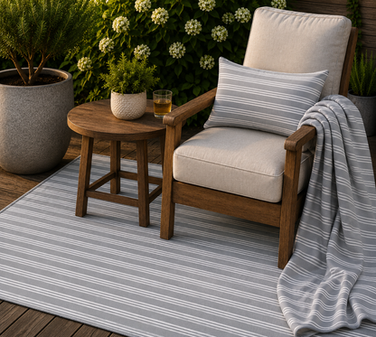 Grey Ticking Stripe Outdoor Rug