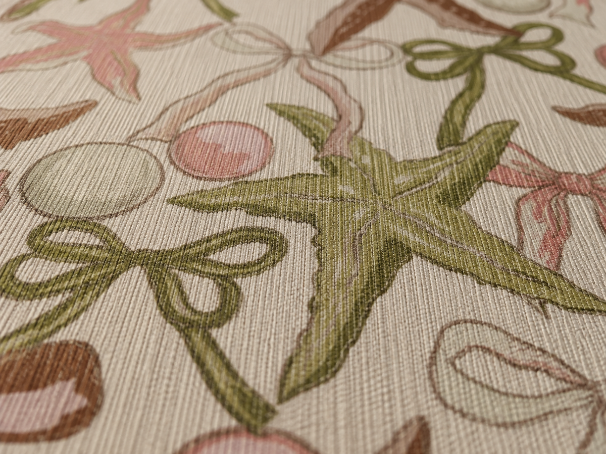Sage starfish and bow outdoor rug — soft polyester chenille with a non-slip backing