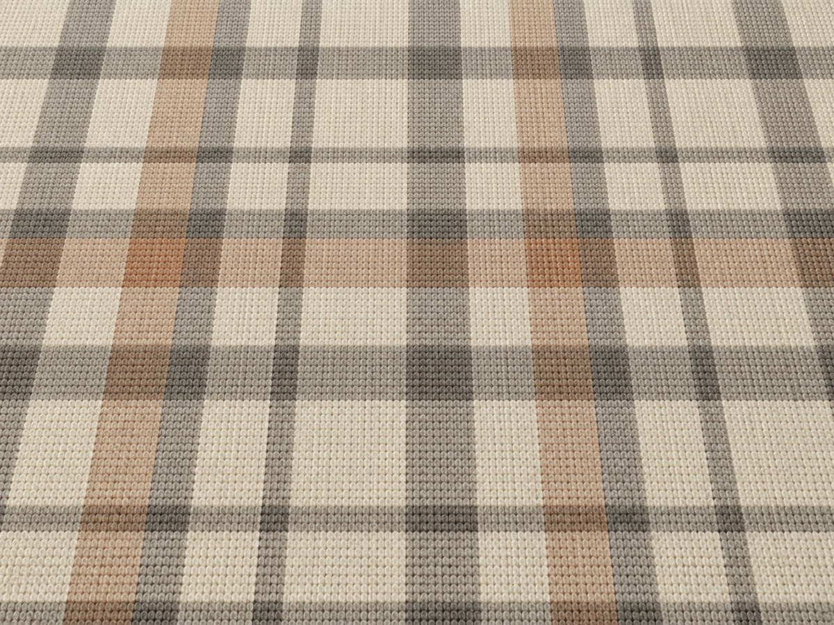 Taupe plaid outdoor rug — soft polyester chenille with a non-slip backing