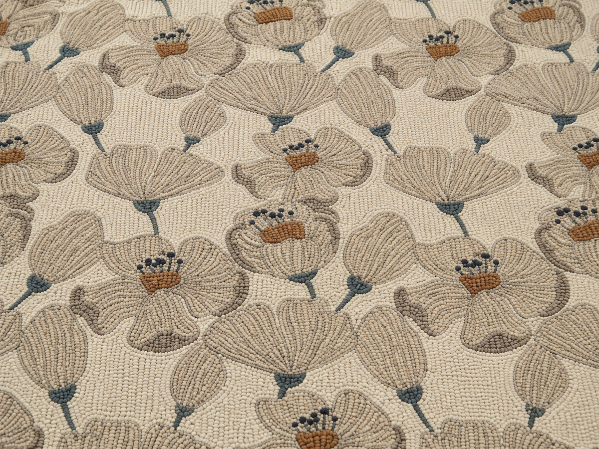 Taupe poppy outdoor rug — soft polyester chenille with a non-slip backing