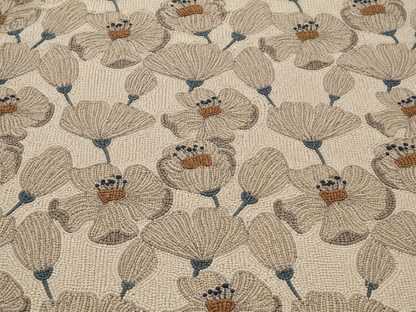 Taupe poppy outdoor rug — soft polyester chenille with a non-slip backing