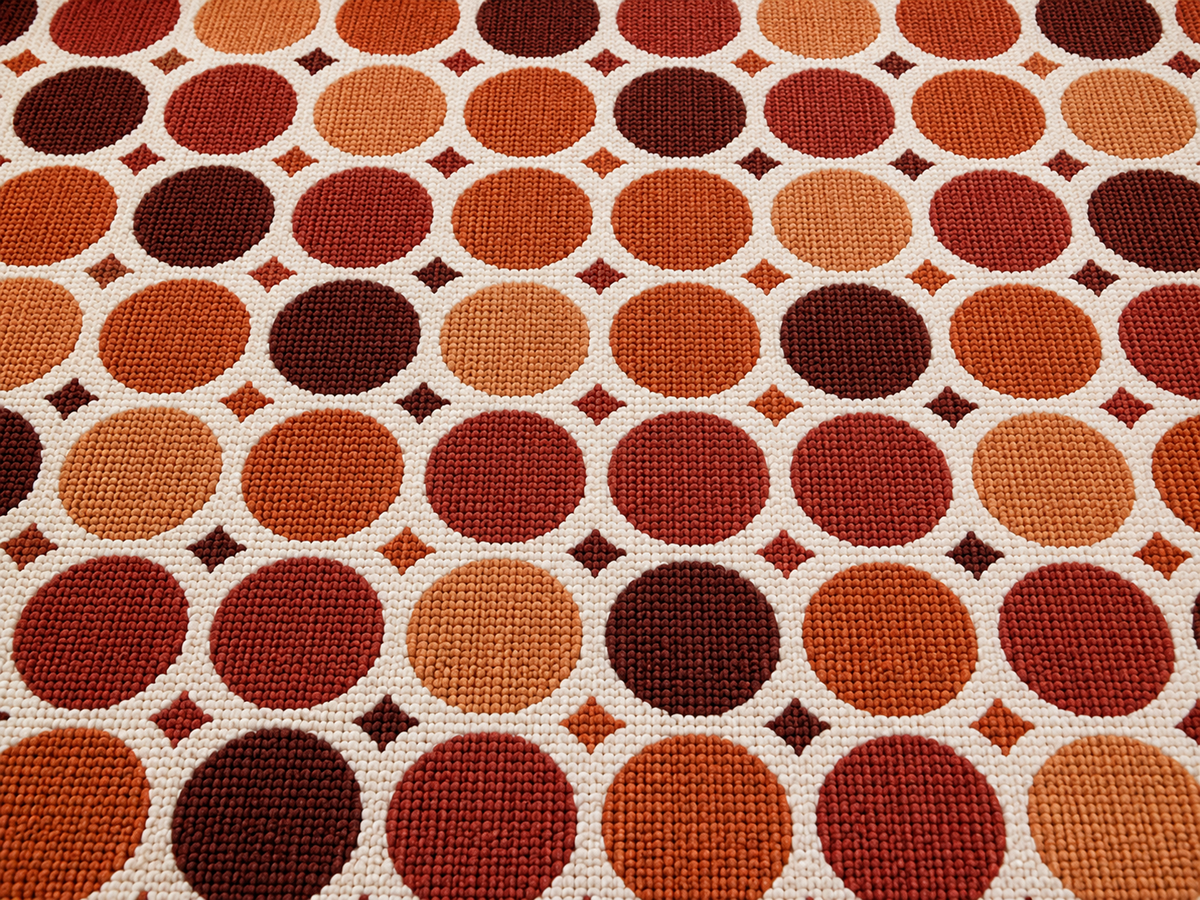 Terracotta dot grid outdoor rug — soft polyester chenille with a non-slip backing