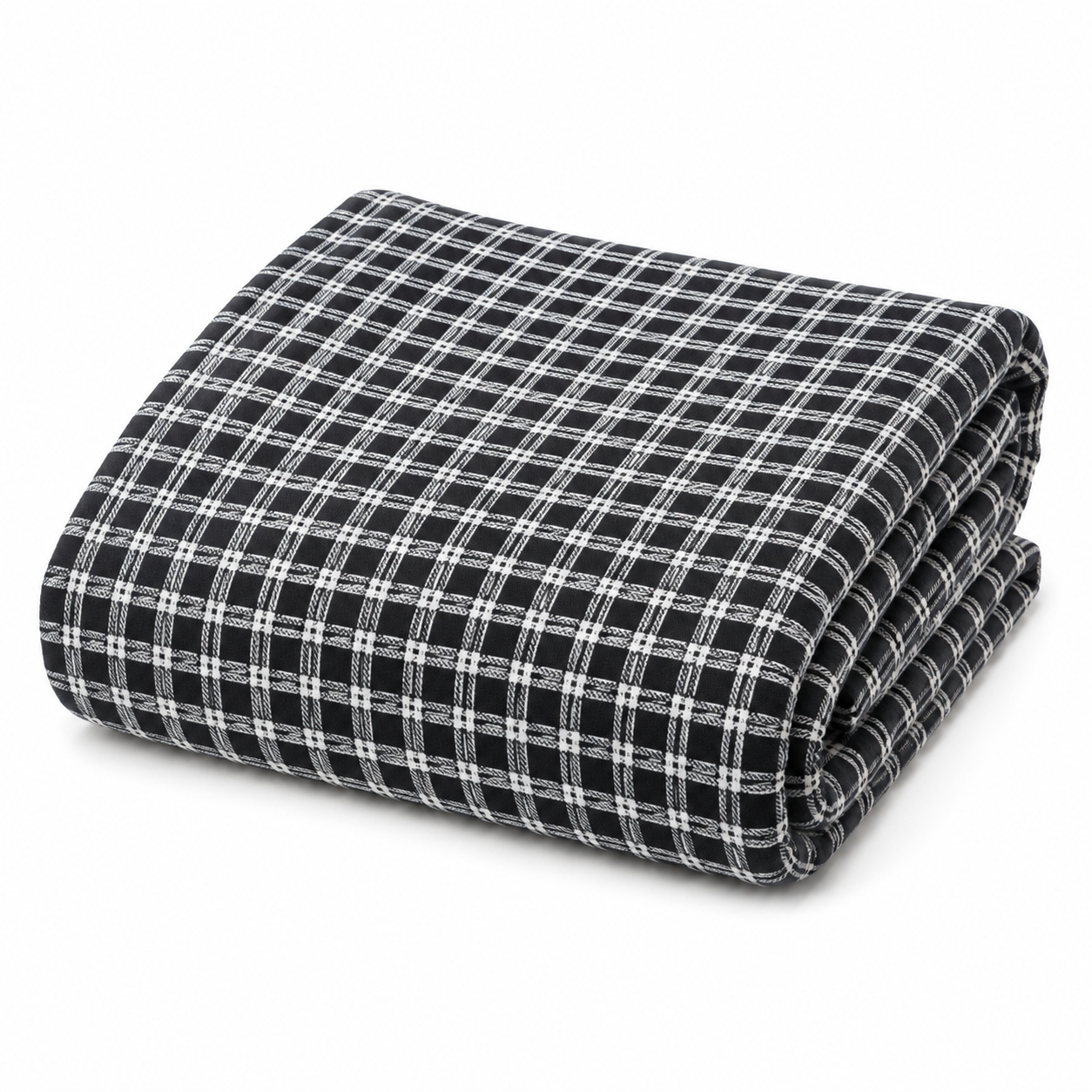 Black and white checkered outdoor fleece blanket, folded — 315 gsm polyester fleece, soft on both sides