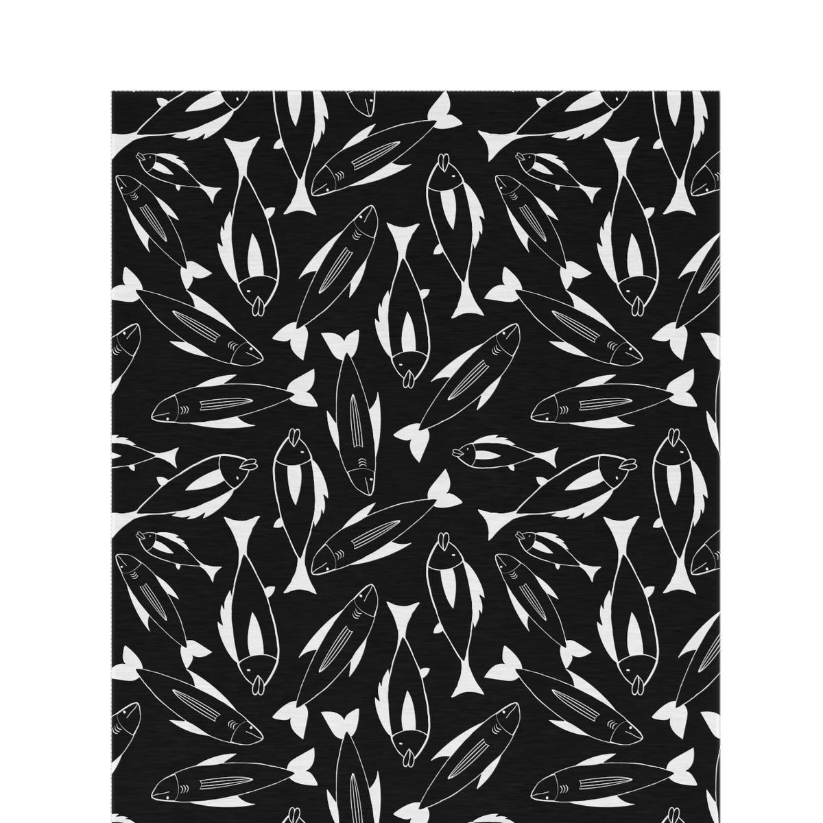 Black and white fish outdoor rug — soft polyester chenille with a non-slip backing