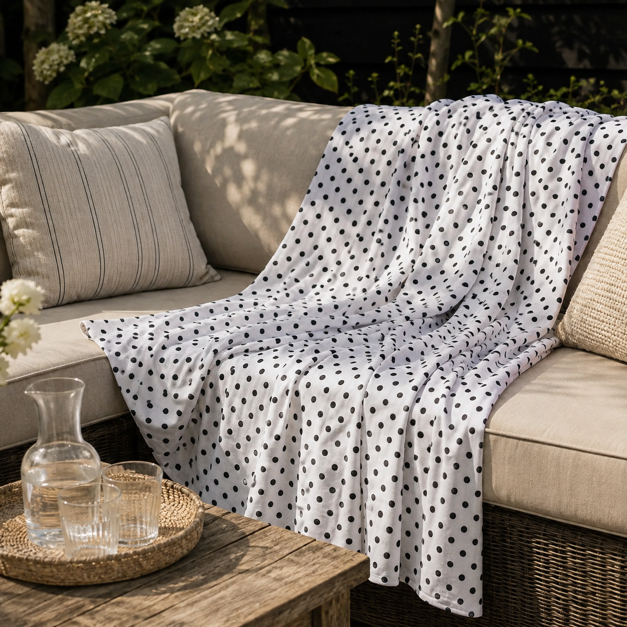 Black & White Polka Dot Outdoor Fleece Blanket