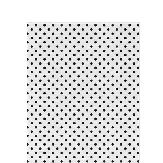 Black and white polka dot outdoor rug — soft polyester chenille with a non-slip backing