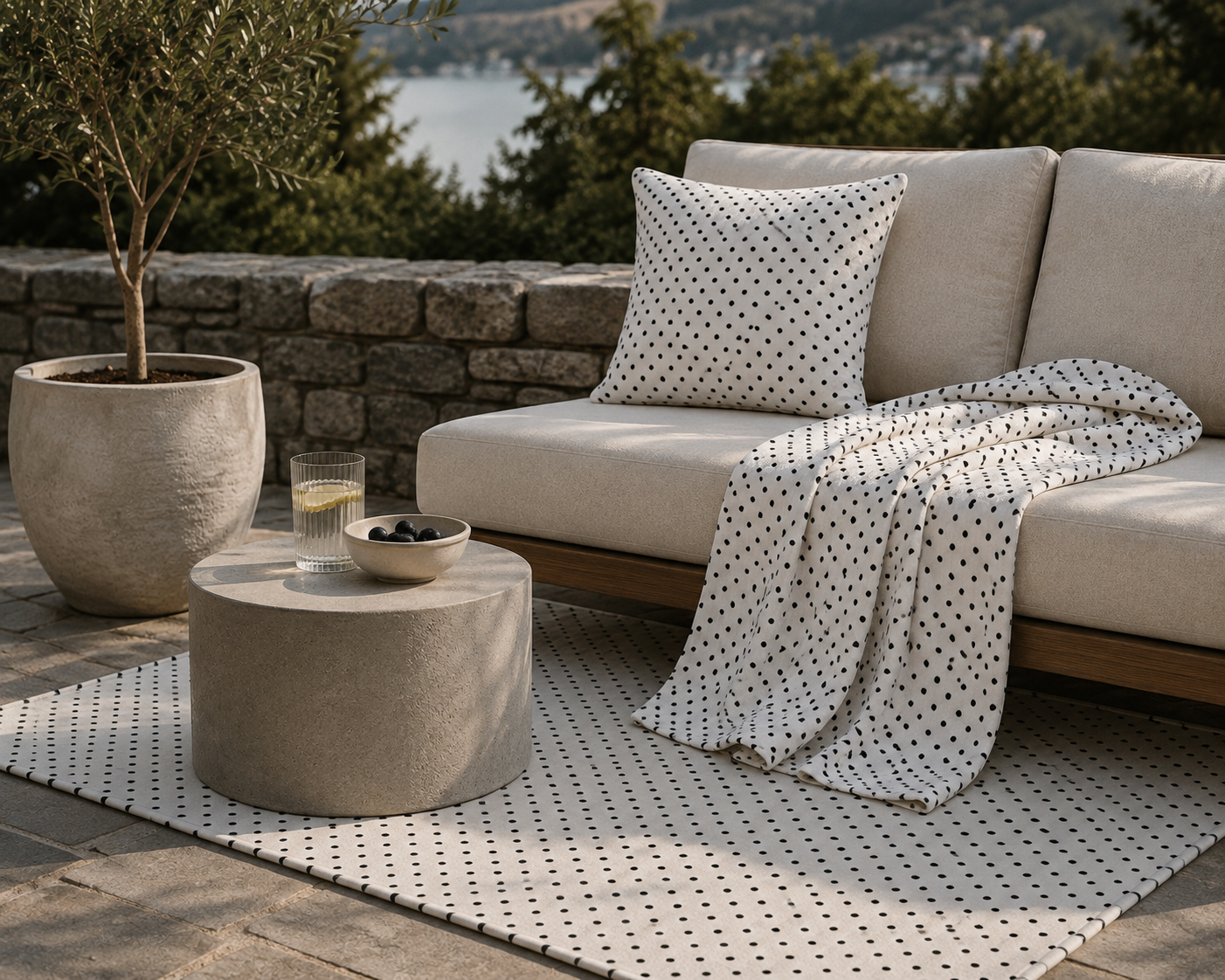 Black & White Polka Dot Outdoor Fleece Blanket