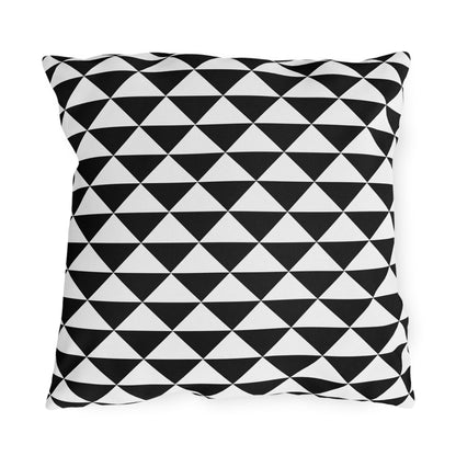 Black and white quilt triangle outdoor pillow — spun polyester, UV and water resistant