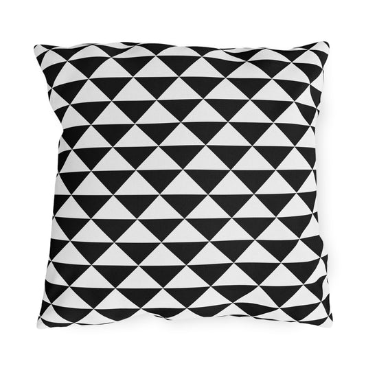 Black and white quilt triangle outdoor pillow — spun polyester, UV and water resistant