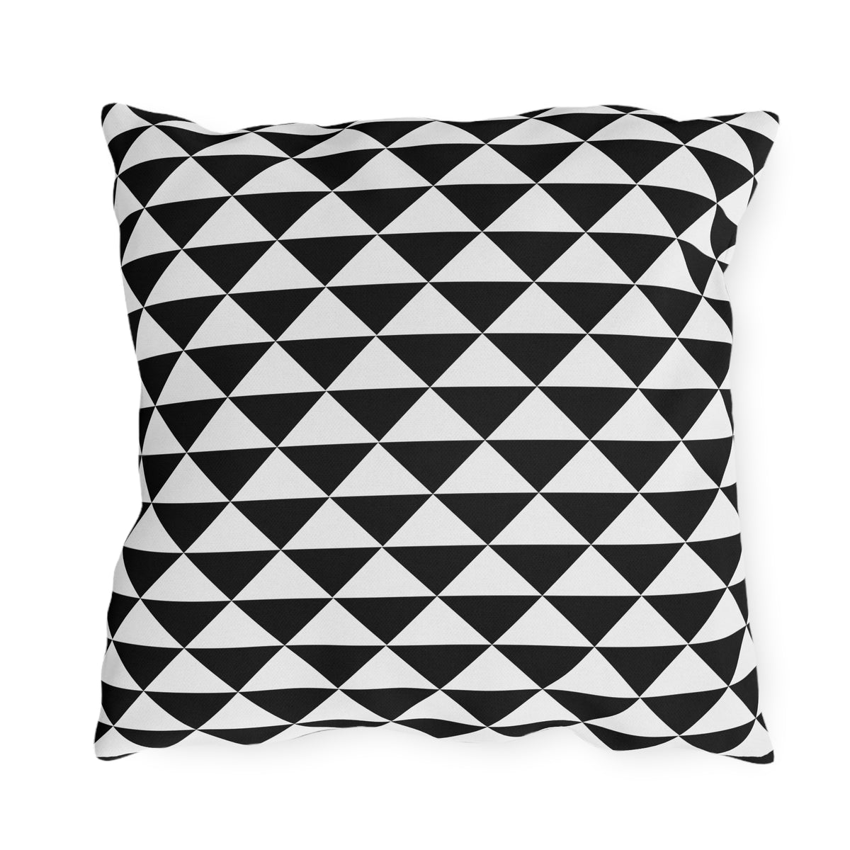 Black and white quilt triangle outdoor pillow — spun polyester, UV and water resistant