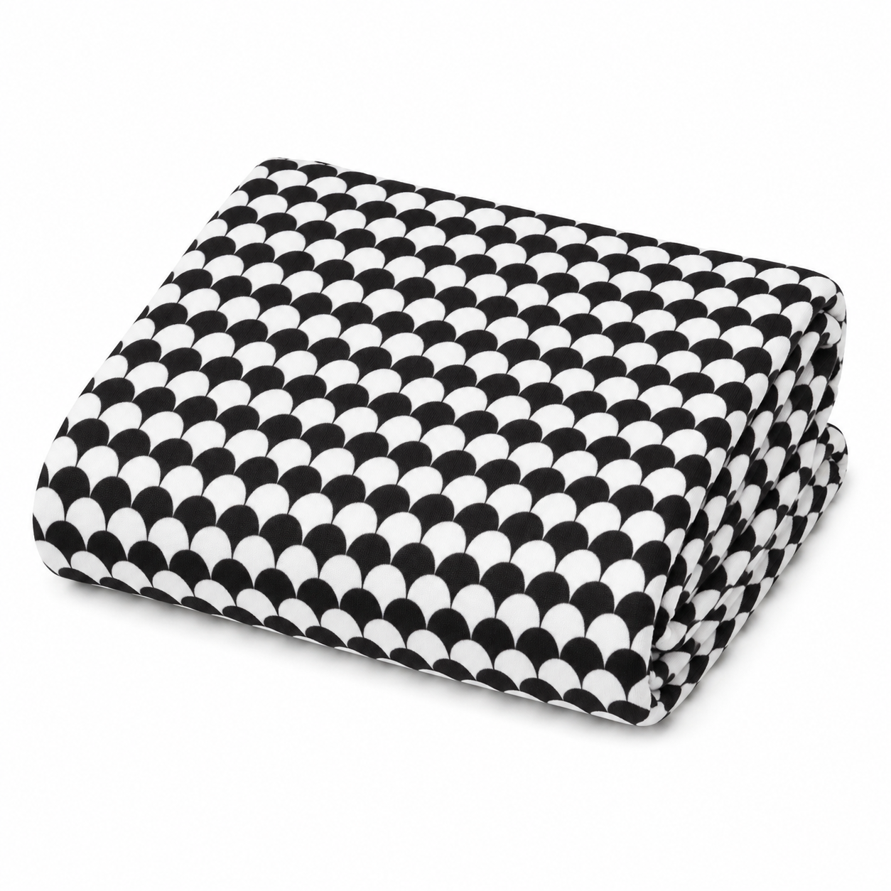 Black and white scallop outdoor fleece blanket, folded — 315 gsm polyester fleece