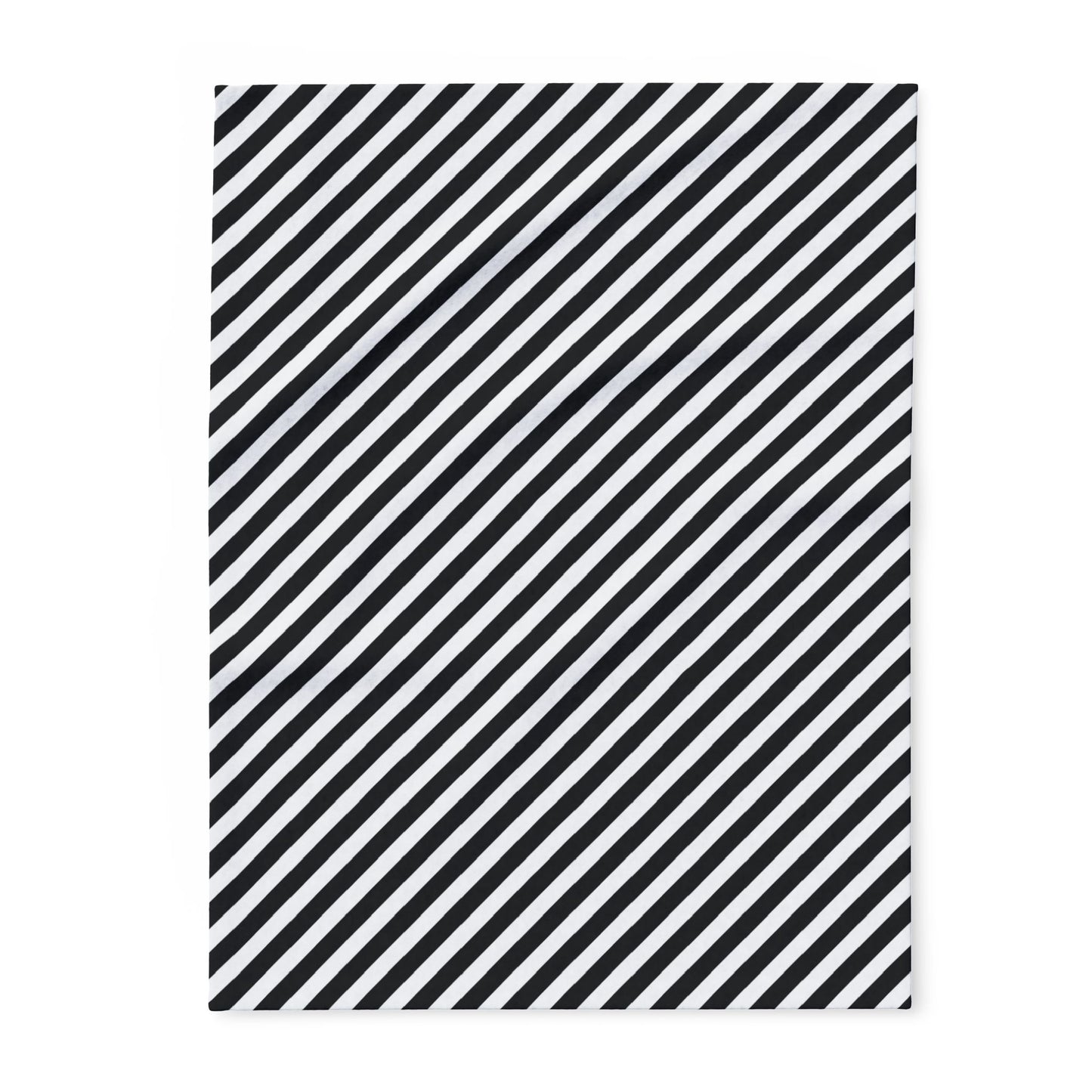 Black and white diagonal striped fleece blanket, folded flat — quick-drying 315gsm polyester throw for fire pits and porches