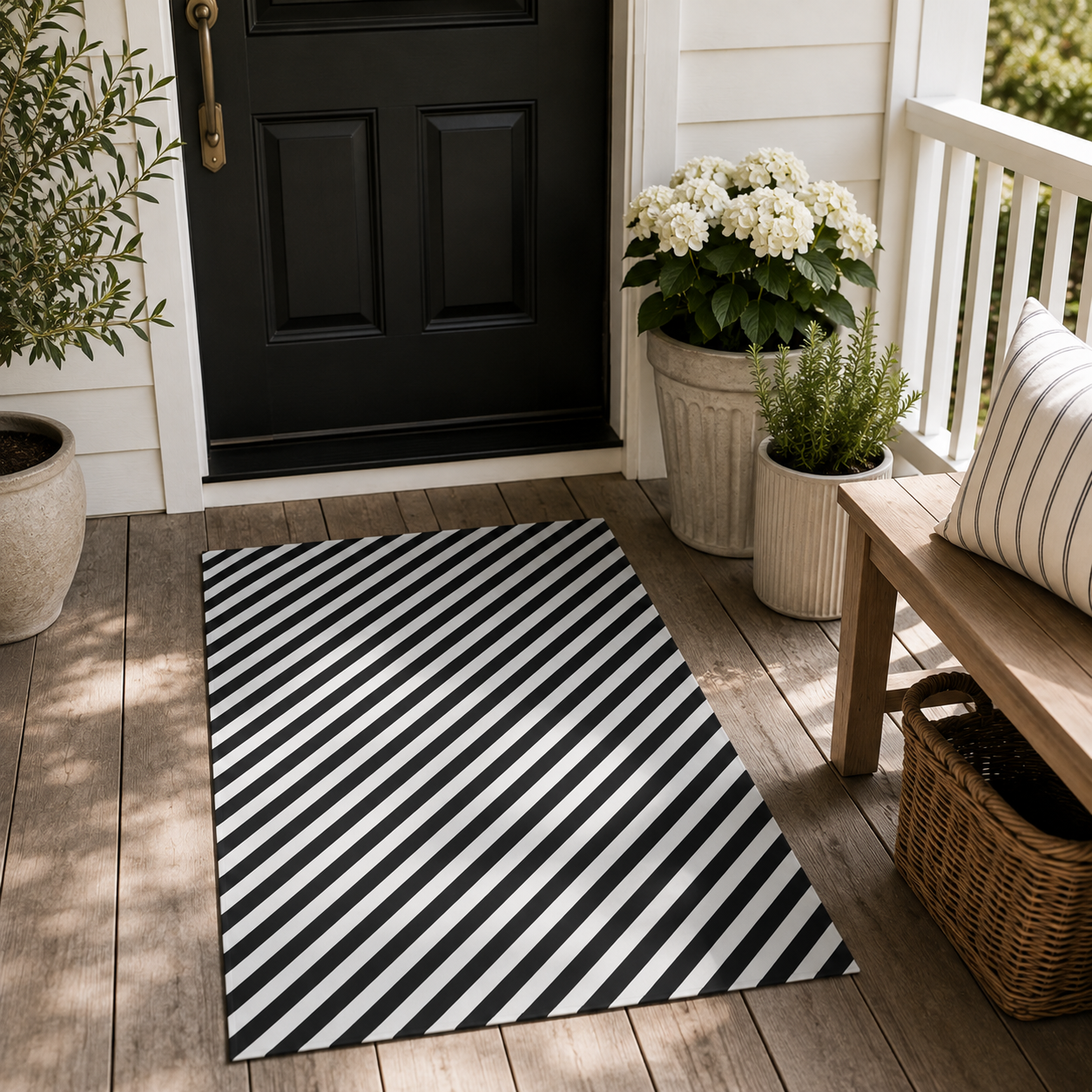 Black & White Striped Outdoor Rug
